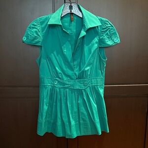 BCBGMaxAzria Teal Blouse with Button Details